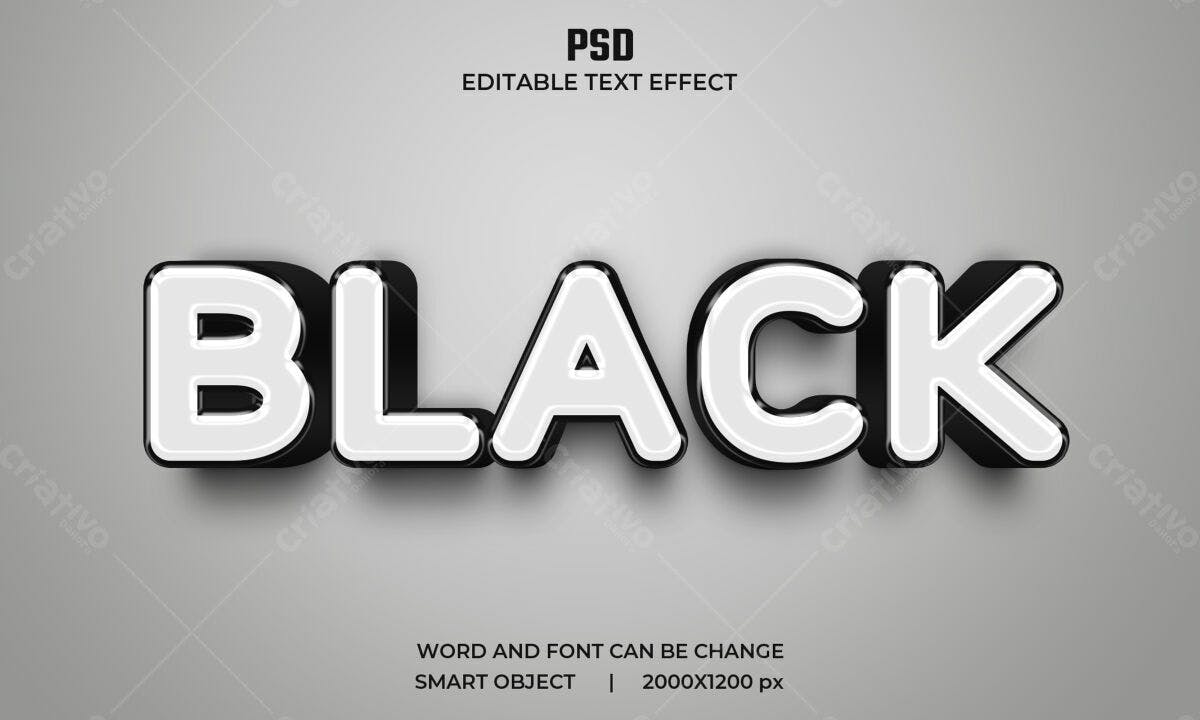 Efeito de Texto 3D em Preto e Branco PSD Editável