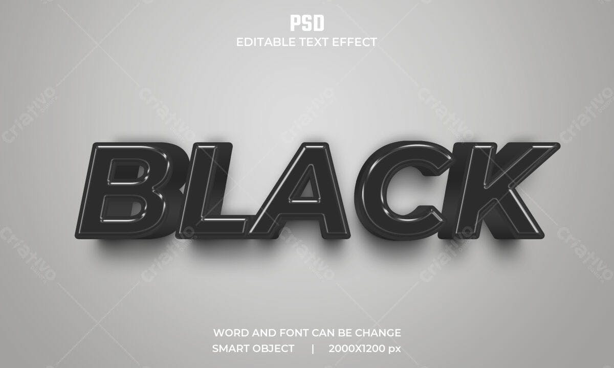 Efeito de Texto 3D Preto PSD Editável