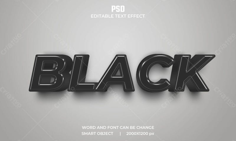 Efeito de texto psd editável em 3d preto estilo moderno