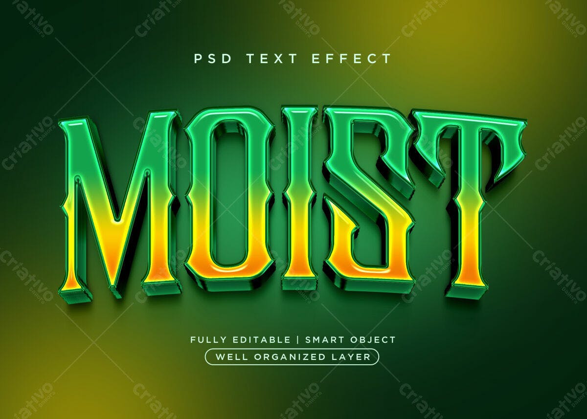 Efeito de Texto 3D Verde e Amarelo PSD Editável