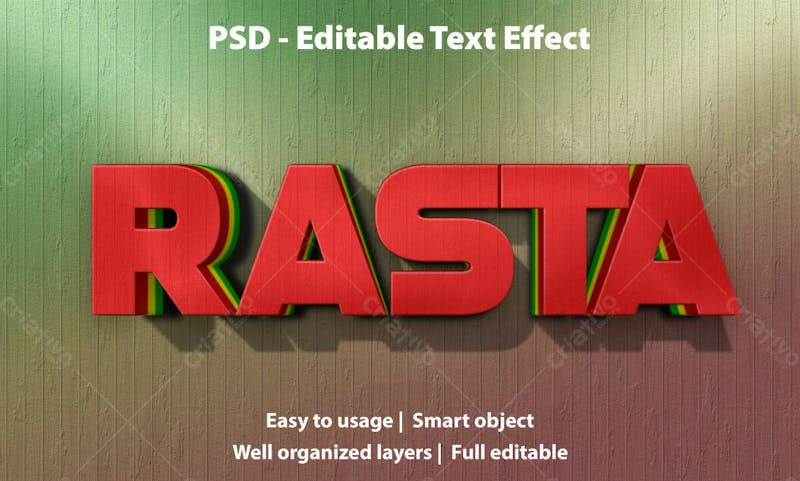 Efeito de texto psd editável rasta 3d estilo moderno