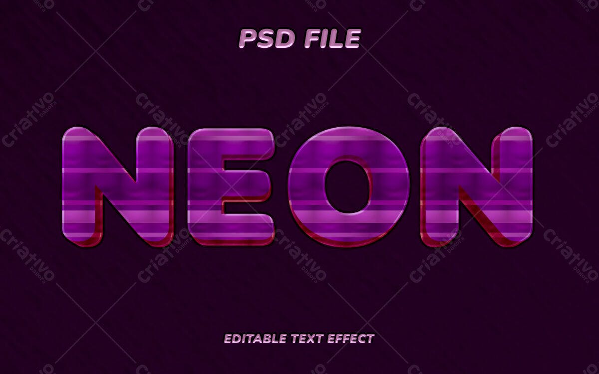 Efeito de Texto Neon Roxo PSD Editável