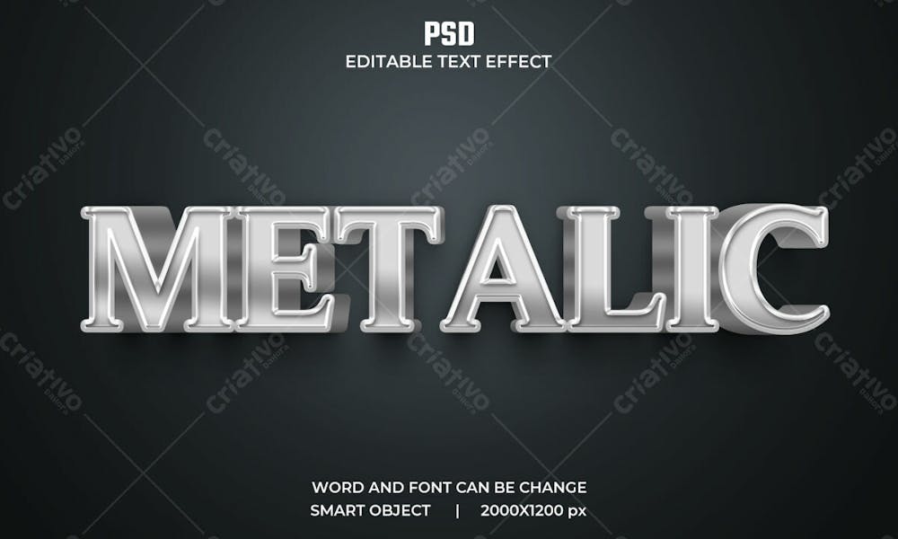 Efeito De Texto Psd Editável Em 3D Metálico Estilo Moderno