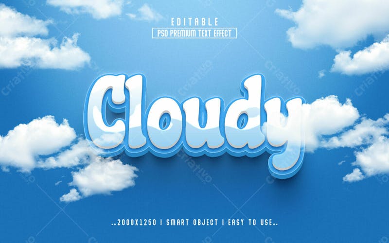 Efeito de texto psd editável em 3d nublado estilo moderno