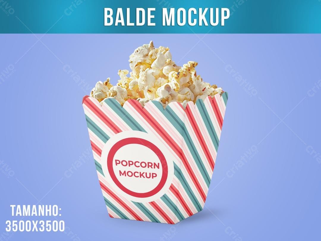 Mockup Balde Pipoca: Estilo Vintage, Vermelho e Verde