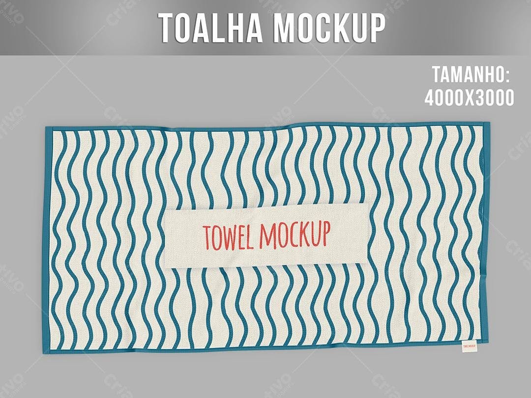Mockup Toalha com Padrão Ondulado Azul e Bege
