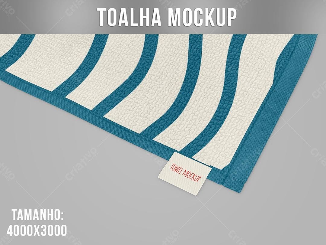 Mockup Toalha Praia: Listras Azul e Bege, Estilo Realista
