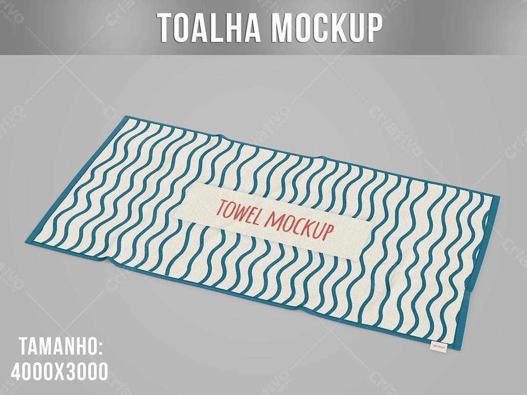 Mockup Toalha com Padrão Ondulado Azul e Bege