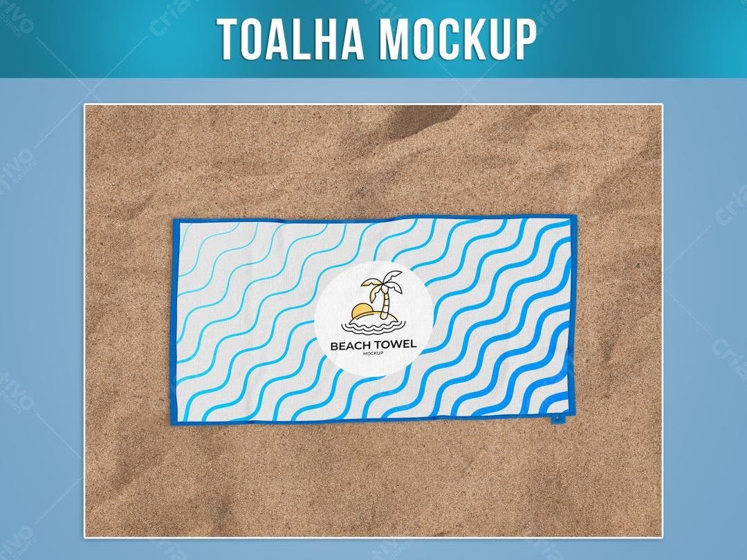 Mockup Toalha Praia: Design Moderno Azul e Branco