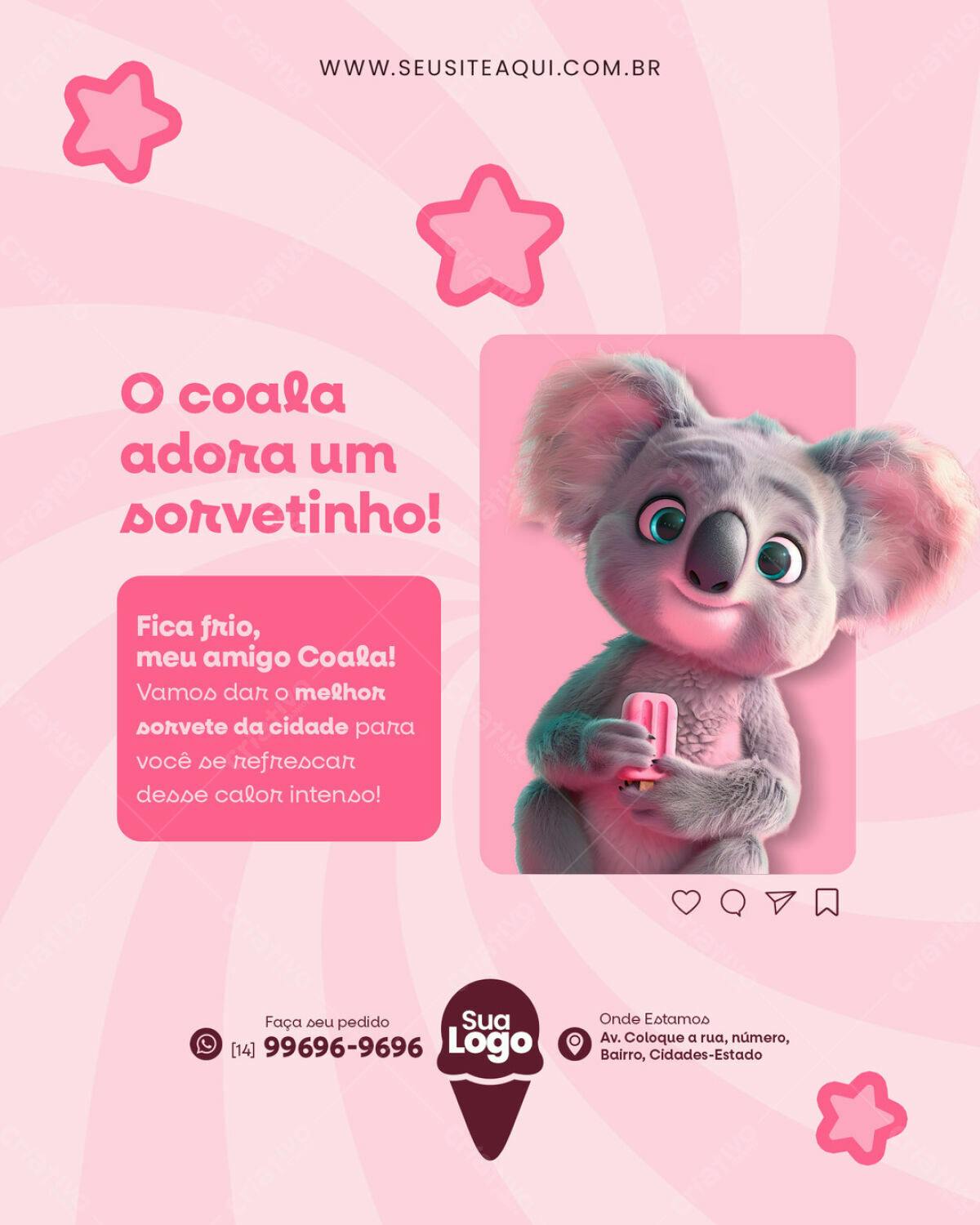 Flyer Sorveteria com Coala PSD Editável