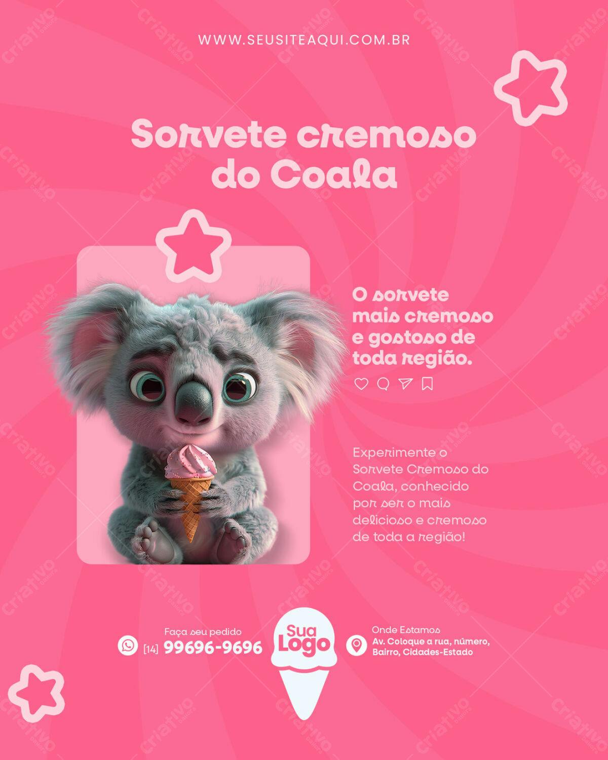 Flyer Sorvete Cremoso do Coala PSD Editável