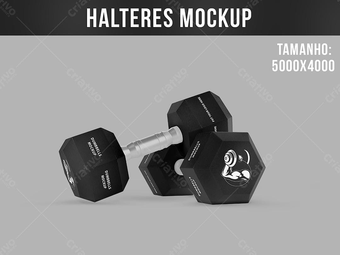 Mockup Halteres Hexagonais Pretos - Design Fitness