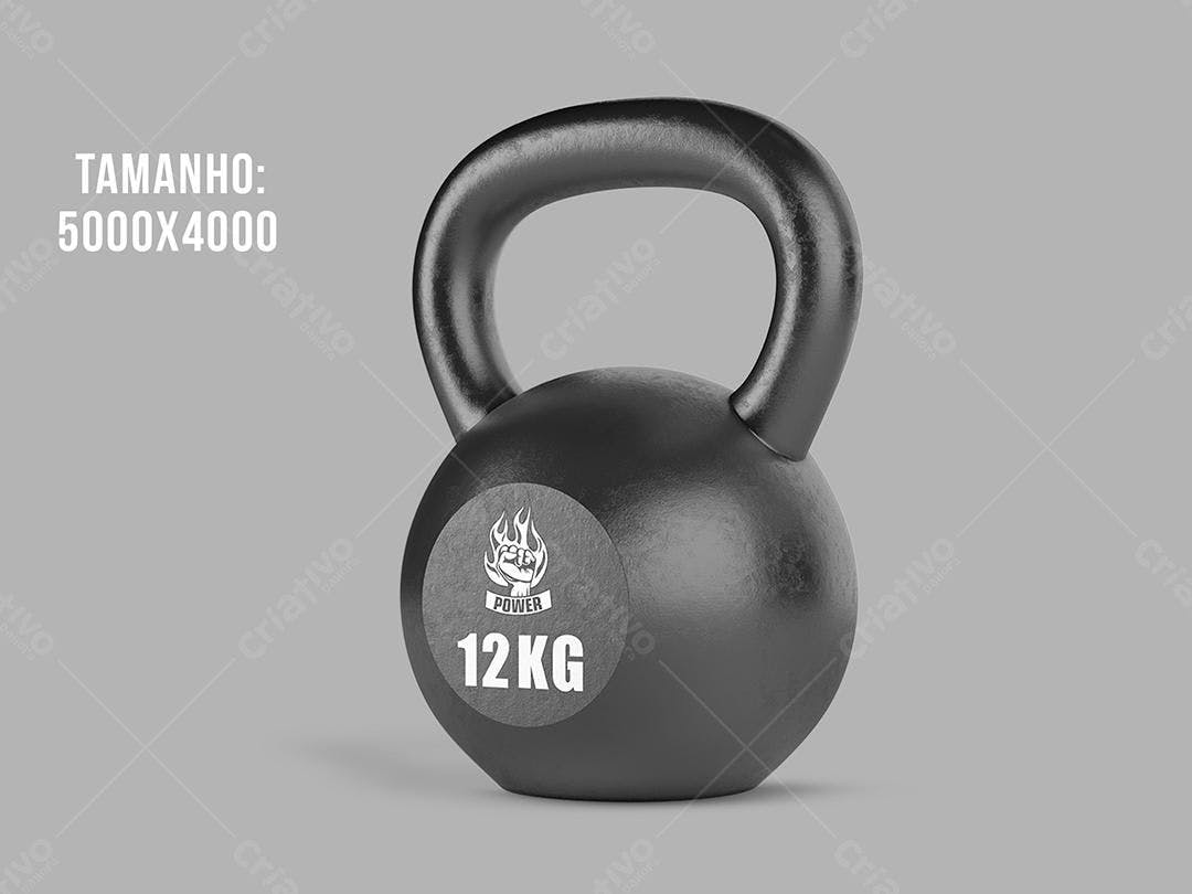 Mockup Kettlebell 12kg Preto - Design Realista para Fitness