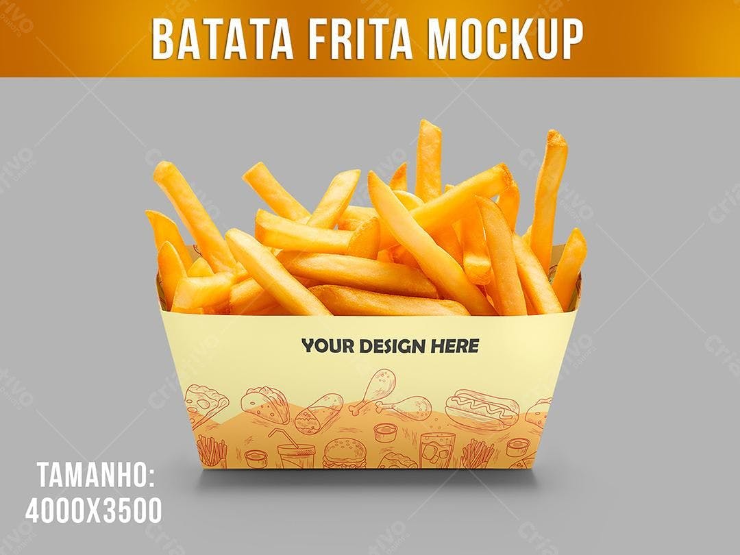 Mockup Embalagem Batata Frita: Design Moderno e Realista