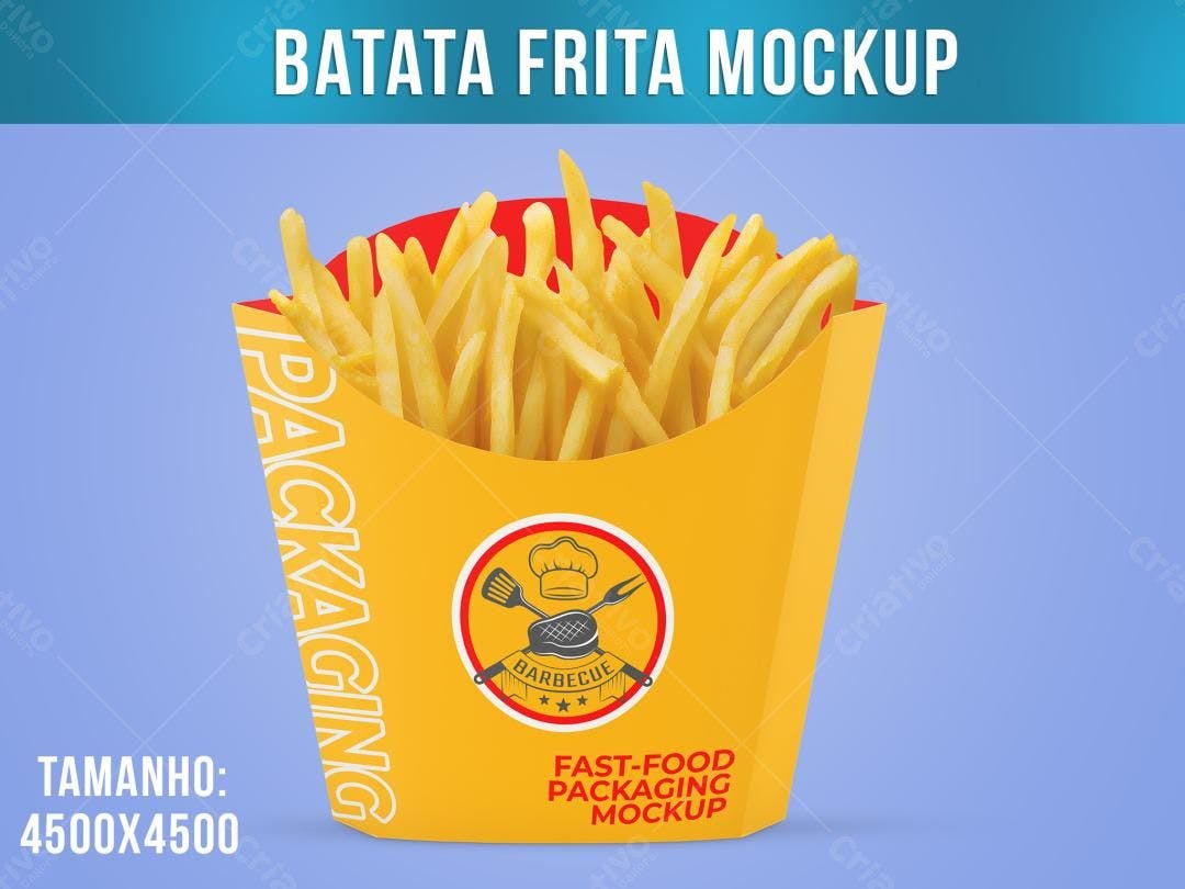 Mockup Embalagem Batata Frita: Design Vibrante