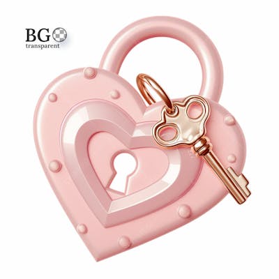 Cadeado E Chave 3D Rosa Png Transparent