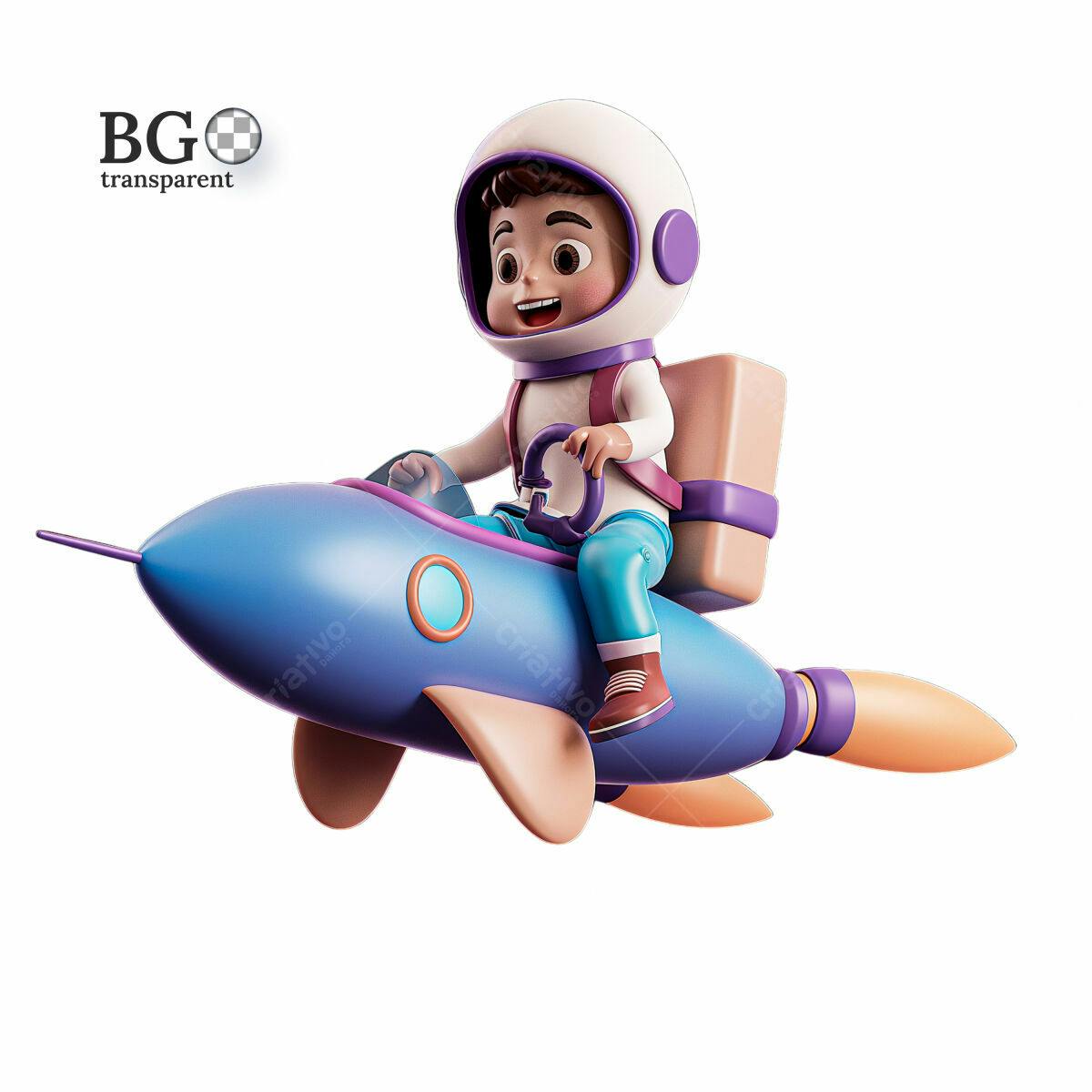 Ilustração Astronauta Criança Foguete PSD Editável