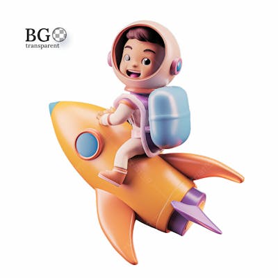 Astronauta No Foguete 3D Png Transparente