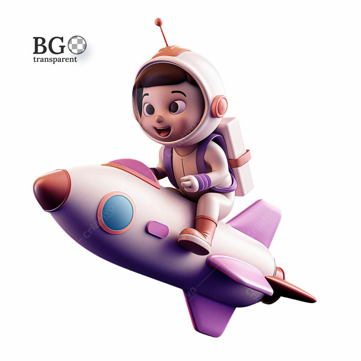 Ilustração Infantil Astronauta em Foguete PSD Editável