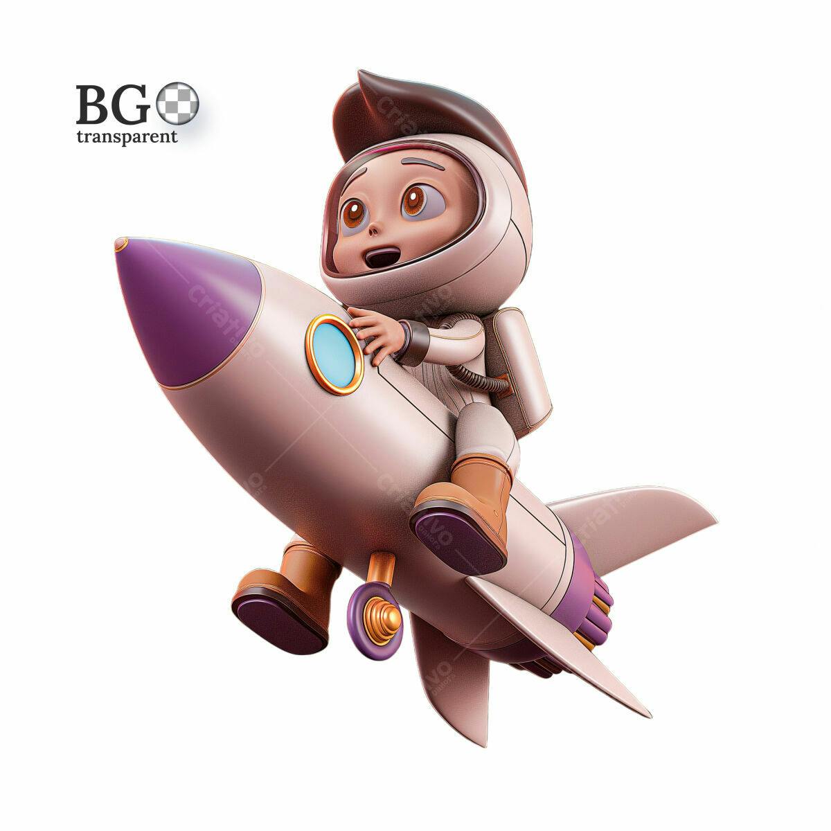 Ilustração Criança Astronauta Foguete PSD Editável