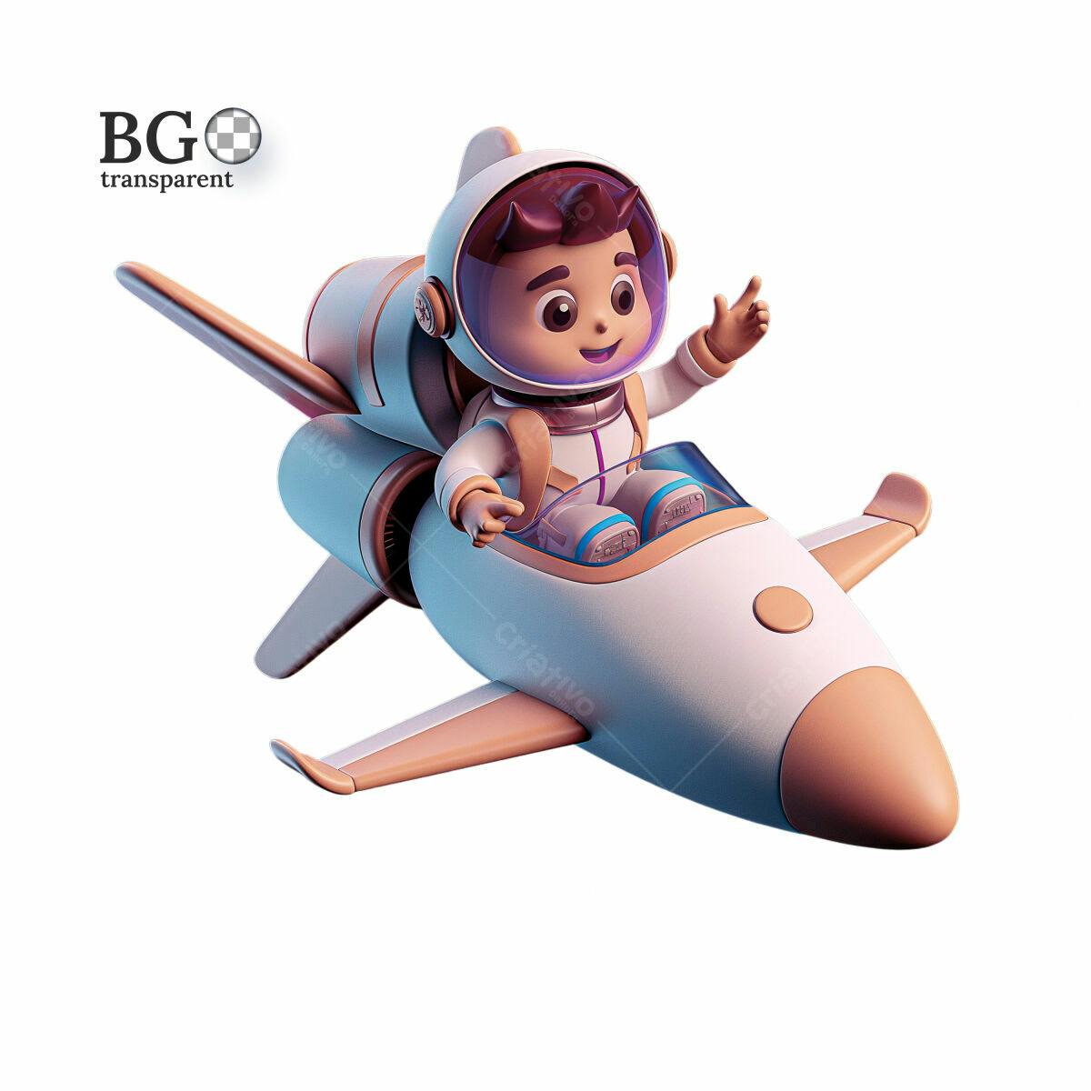 Ilustração Astronauta Criança Foguete PSD Editável