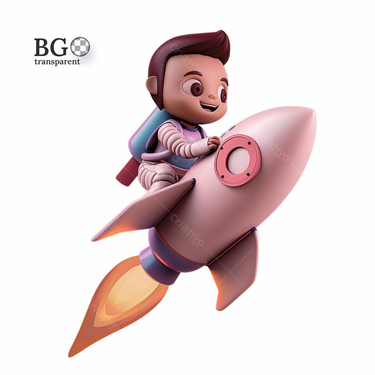 Ilustração Menino Astronauta Foguete PSD Editável