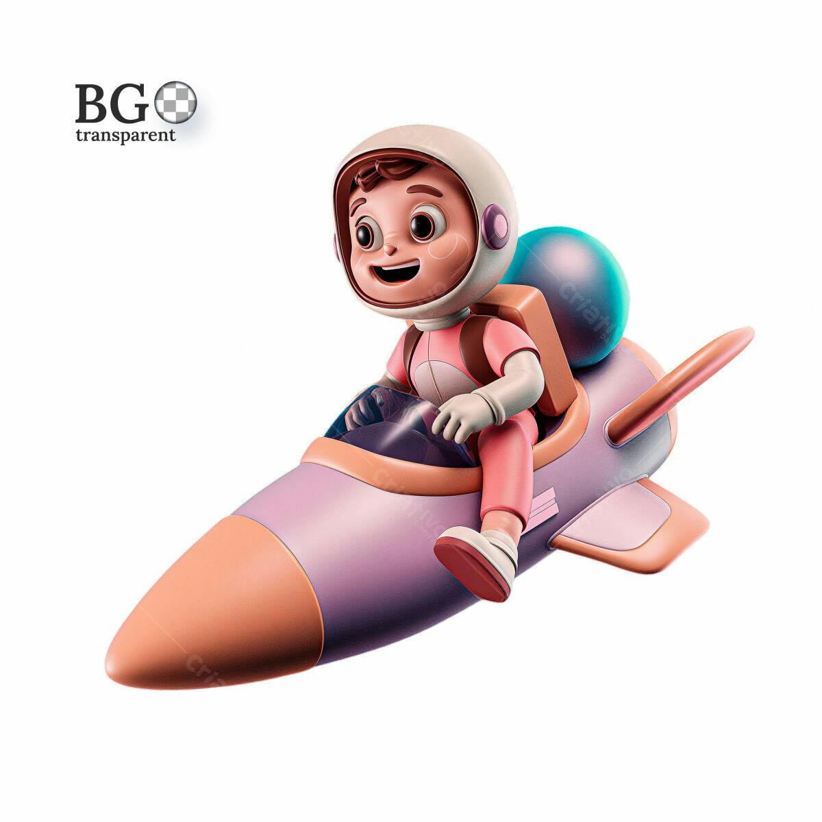Ilustração Astronauta Criança Foguete PSD Editável