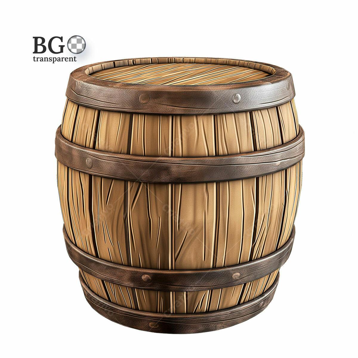 Barril de Madeira PSD para Design de Jogos e Animações