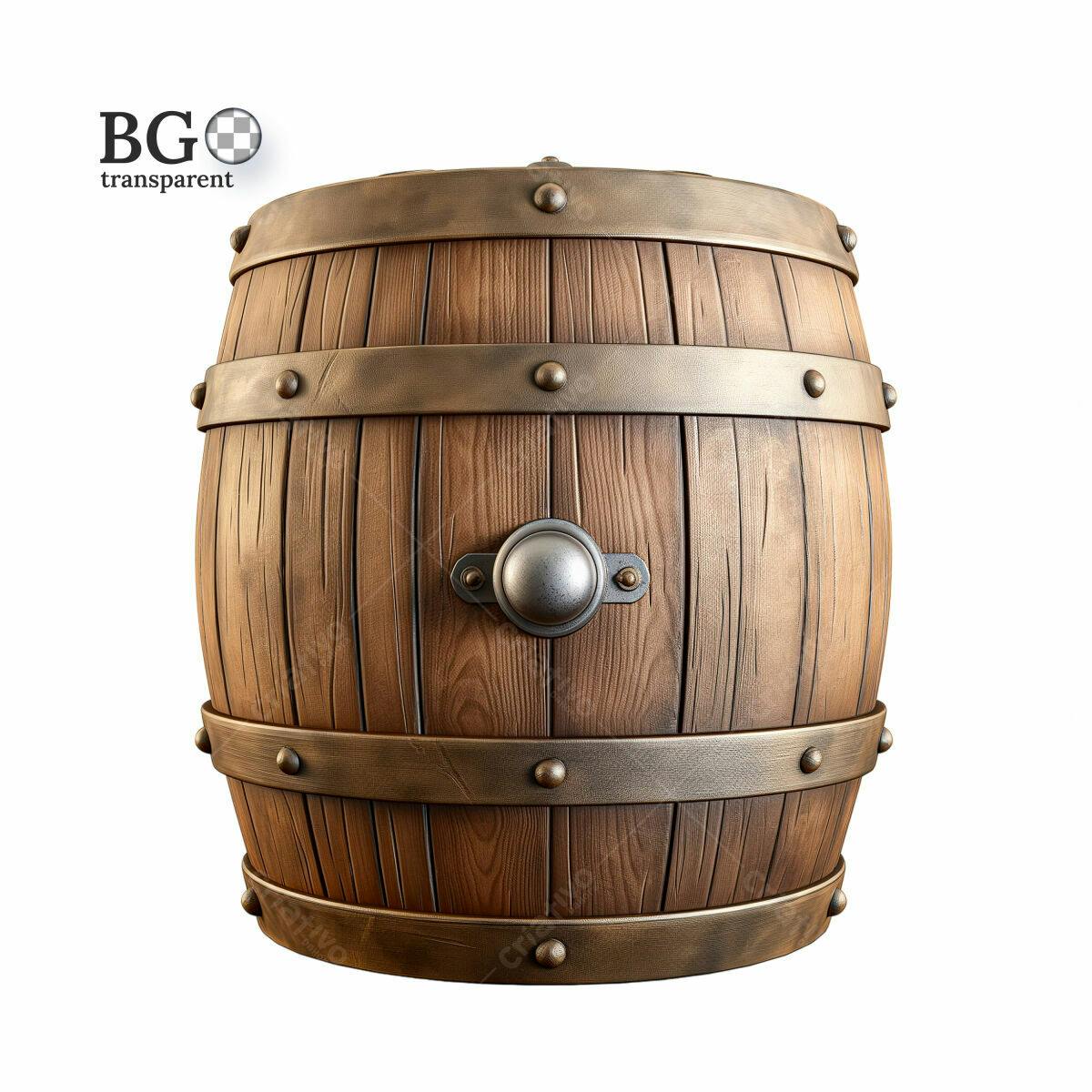 Barril de Madeira para Design de Jogos PSD Editável