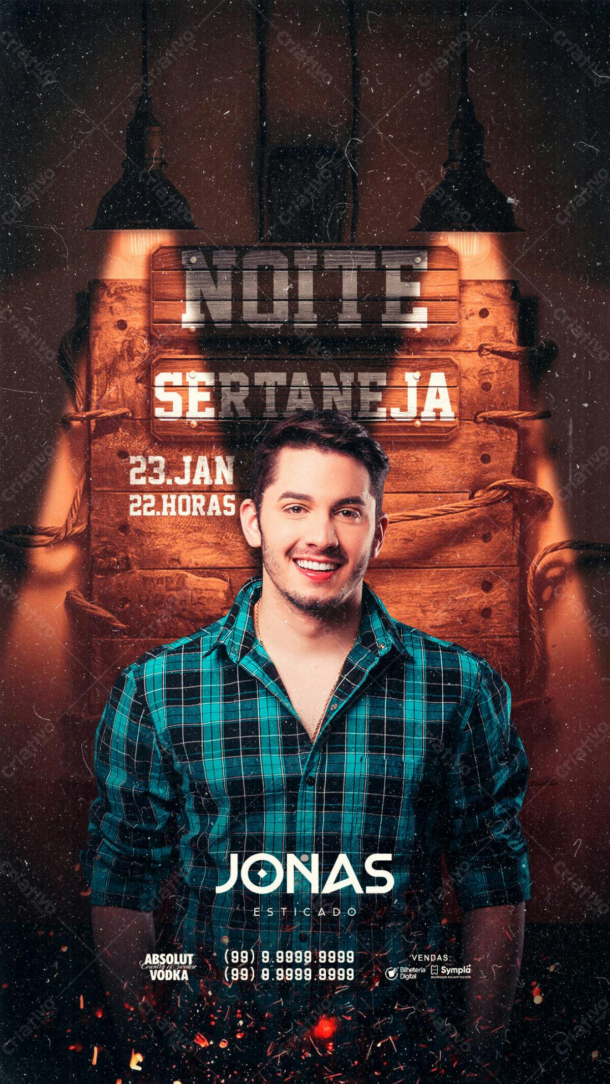 Flyer Noite Sertaneja com Jonas Esticado PSD Editável