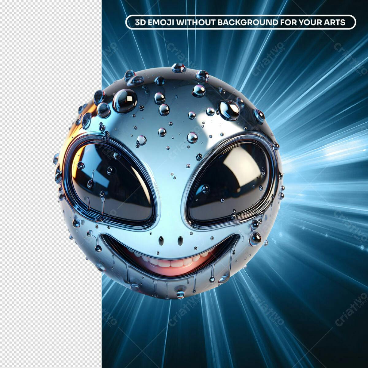 Emoji 3D Metálico Sorrindo PSD Editável