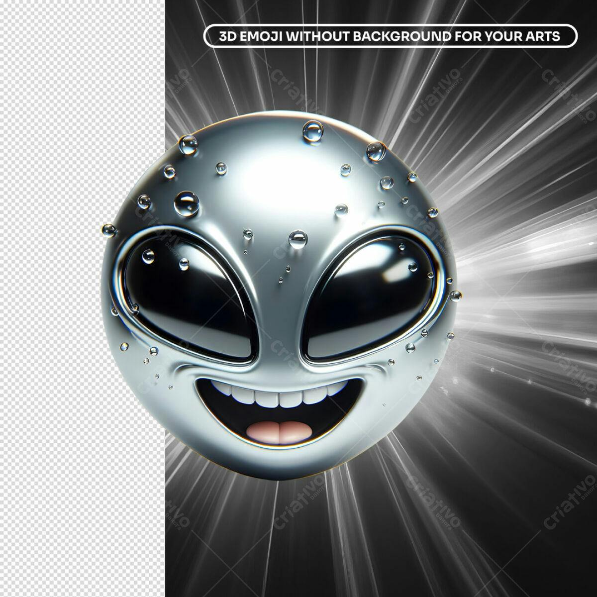 Emoji 3D Alien Sorridente PSD Editável