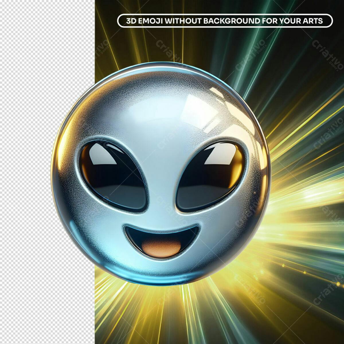 Emoji 3D Alien Sorridente PSD Editável