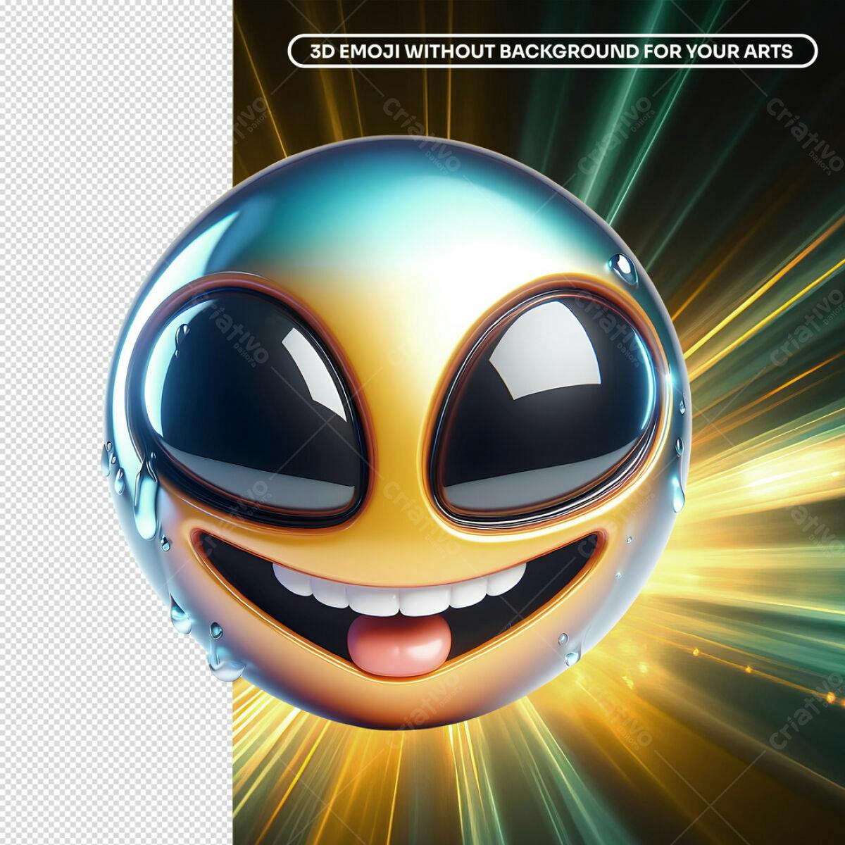 Emoji 3D Alien Sorridente PSD Editável