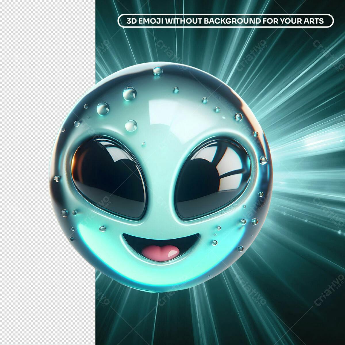 Emoji 3D Alien Sorridente PSD Editável