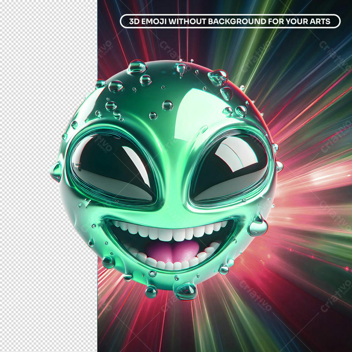 Emoji 3D Sorrindo Verde PSD Editável