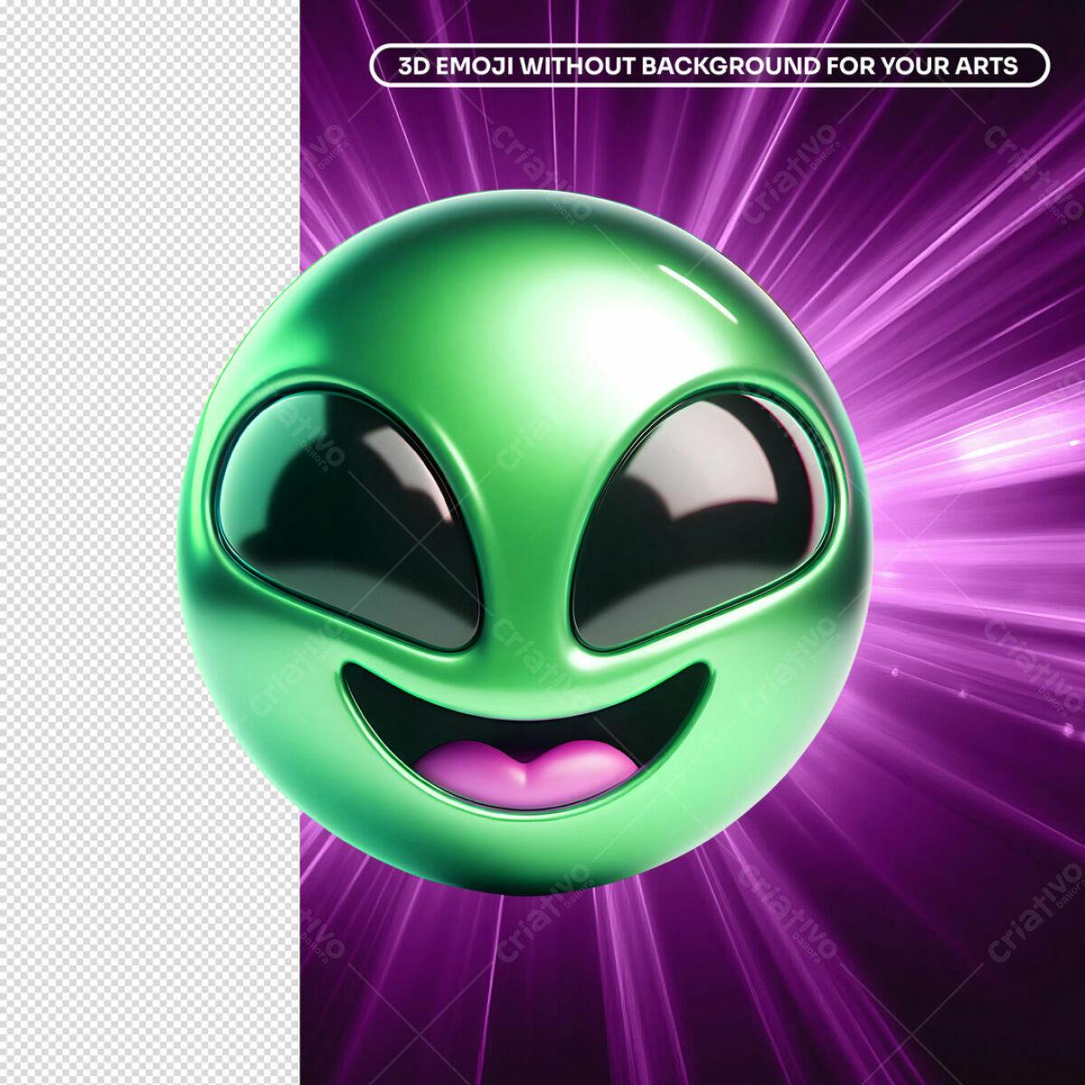 Emoji 3D Alien Sorridente PSD Editável