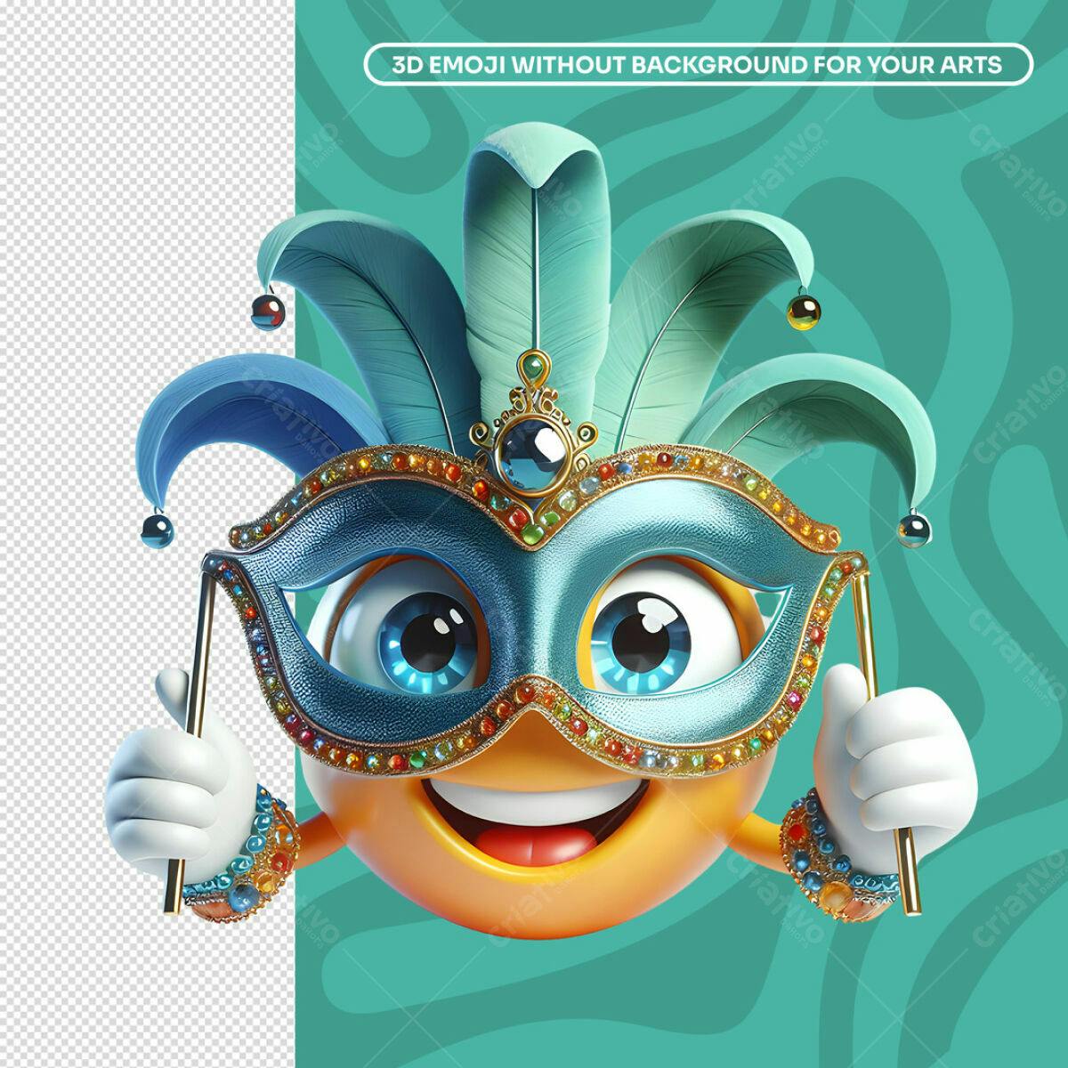 Emoji Carnaval 3D PSD Editável