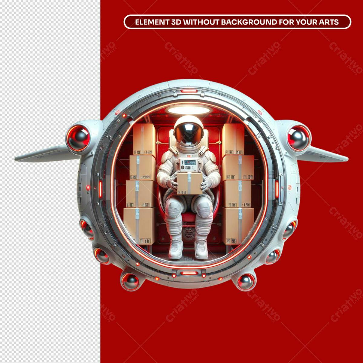 Elemento 3D Astronauta Entrega PSD Editável