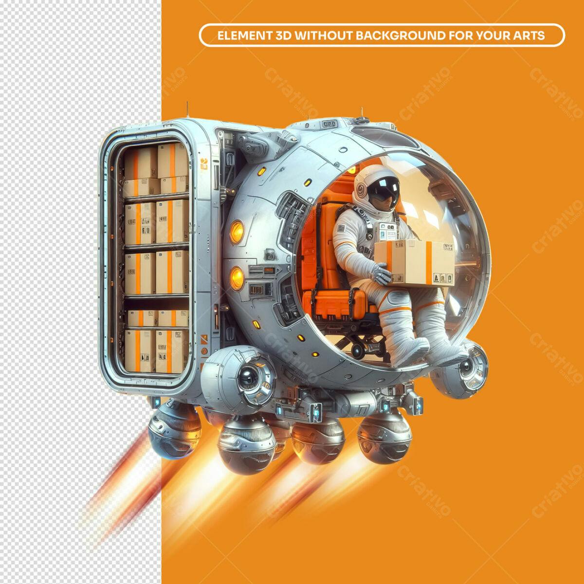 Elemento 3D Astronauta Entrega PSD Editável