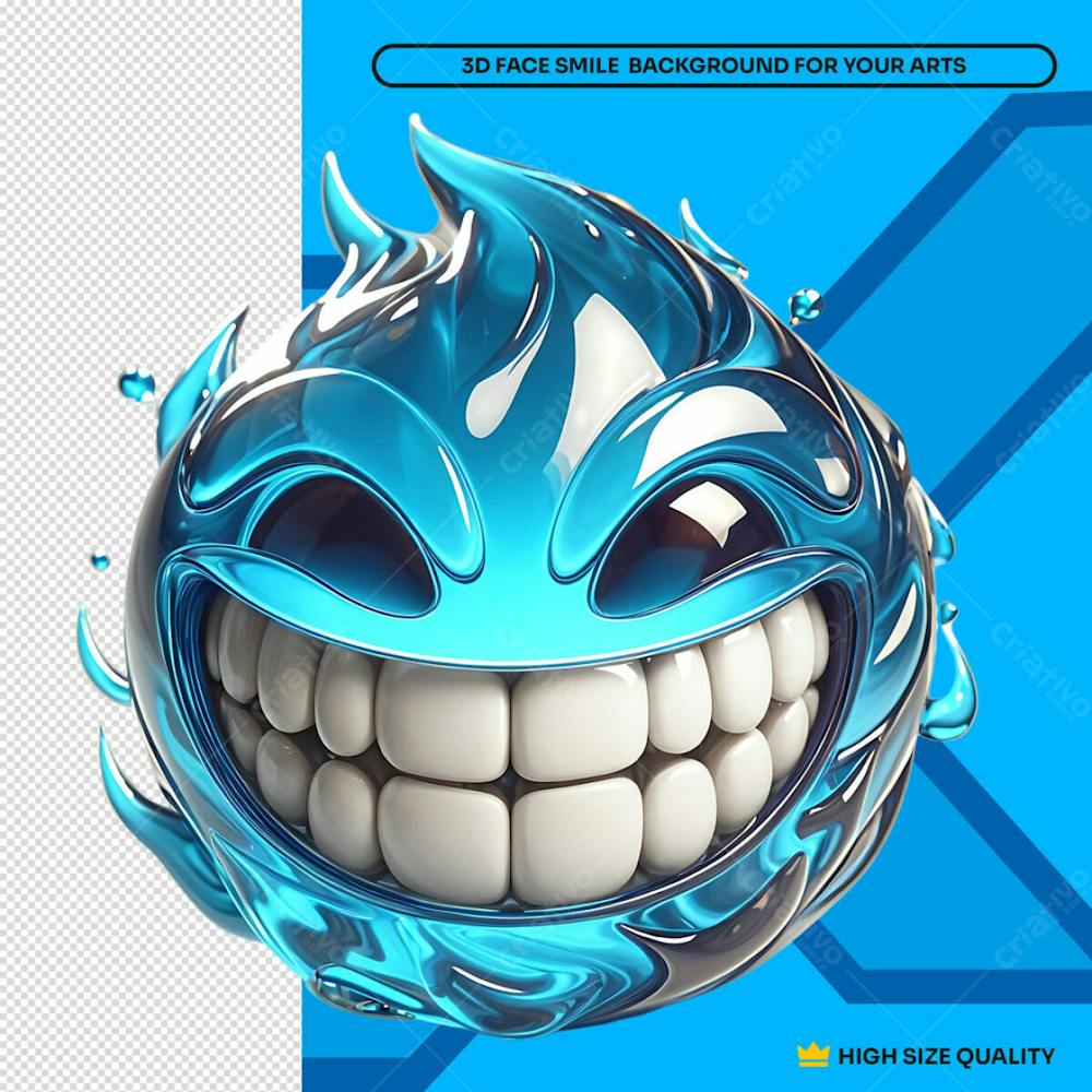 3D Emoji Bola De Água Em Fogo Grande Sorriso