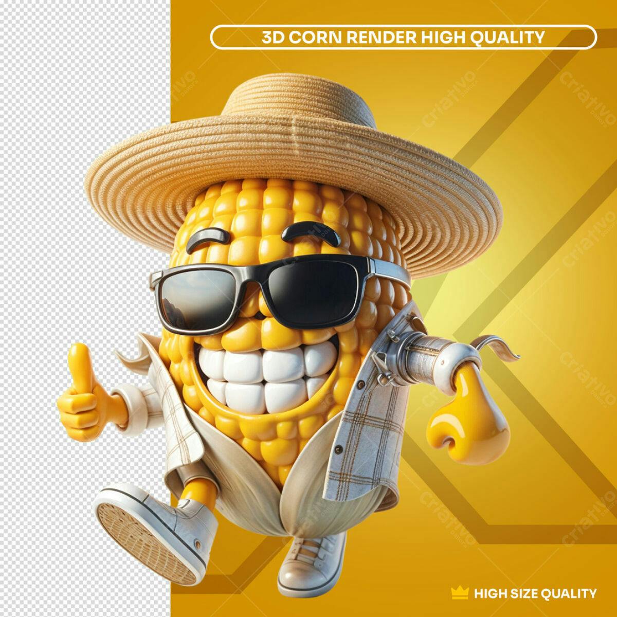 Mascote Milho Moderno PSD Editável