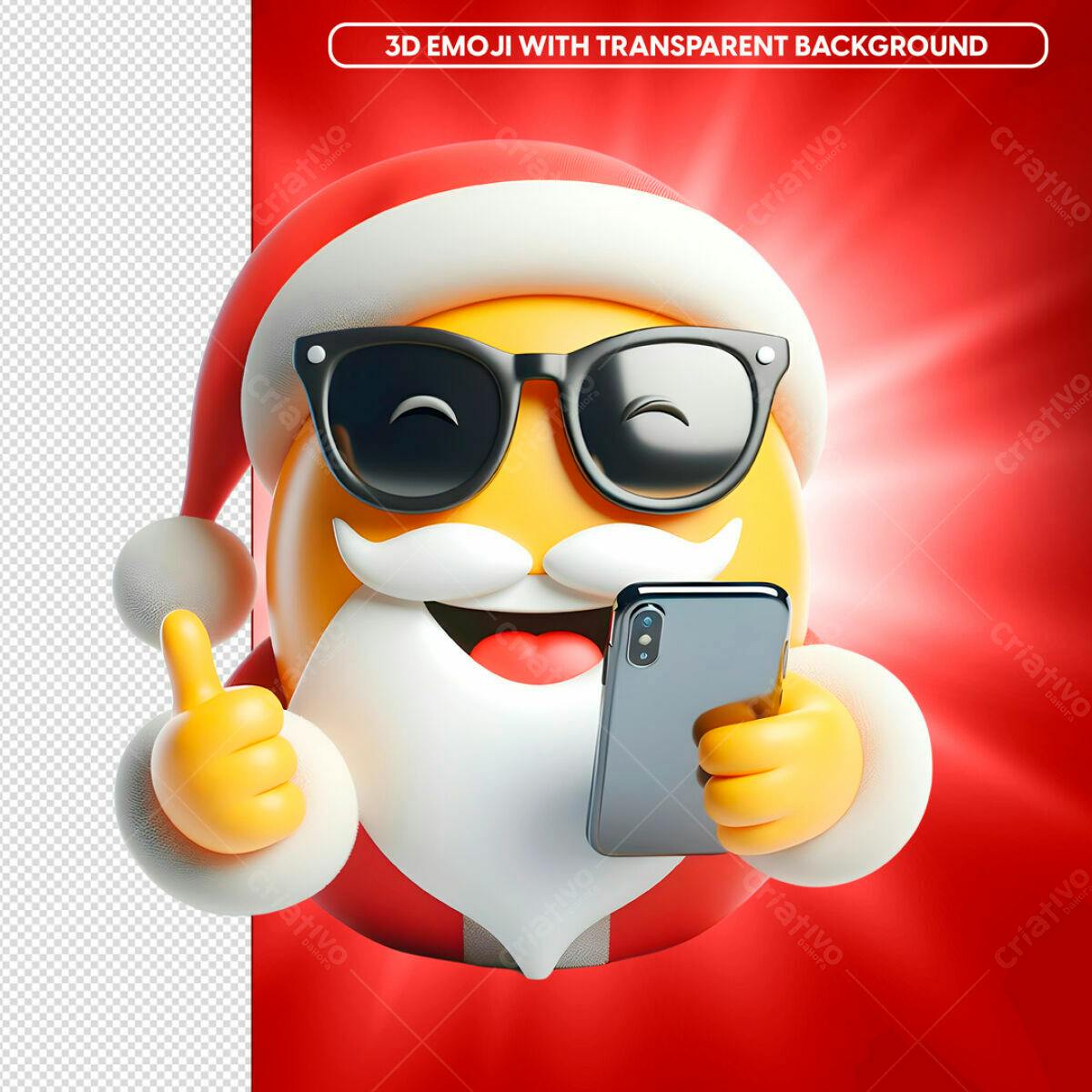 Emoji Papai Noel com Celular PSD Editável