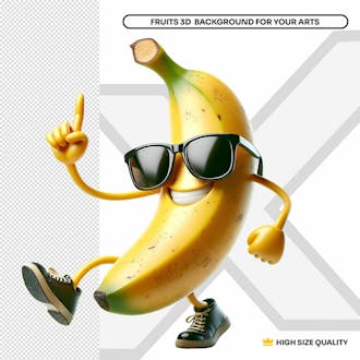 Banana de óculos 3d apontando para cima sorridente feliz dançando