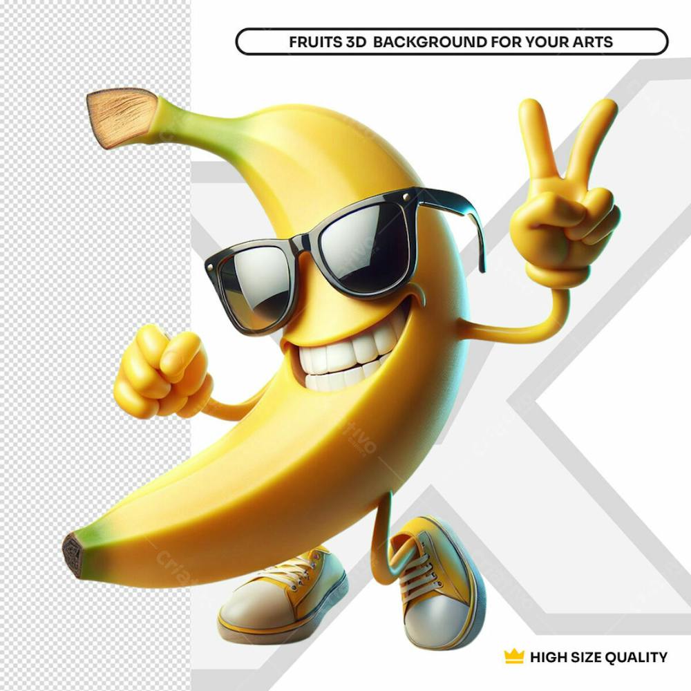 Banana De Óculos 3D Sorriso Feliz Dançando