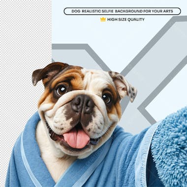 Bulldog selfie ropupão azul social media petshop element