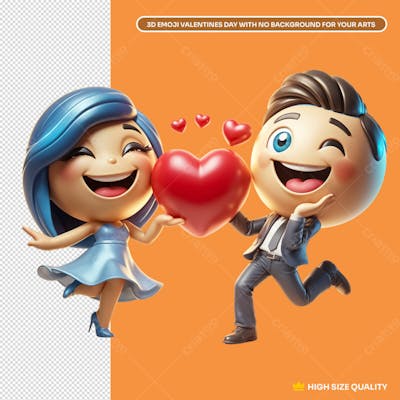 Casal 3D Dia Dos Namorados Segurando Coração Apaixonados