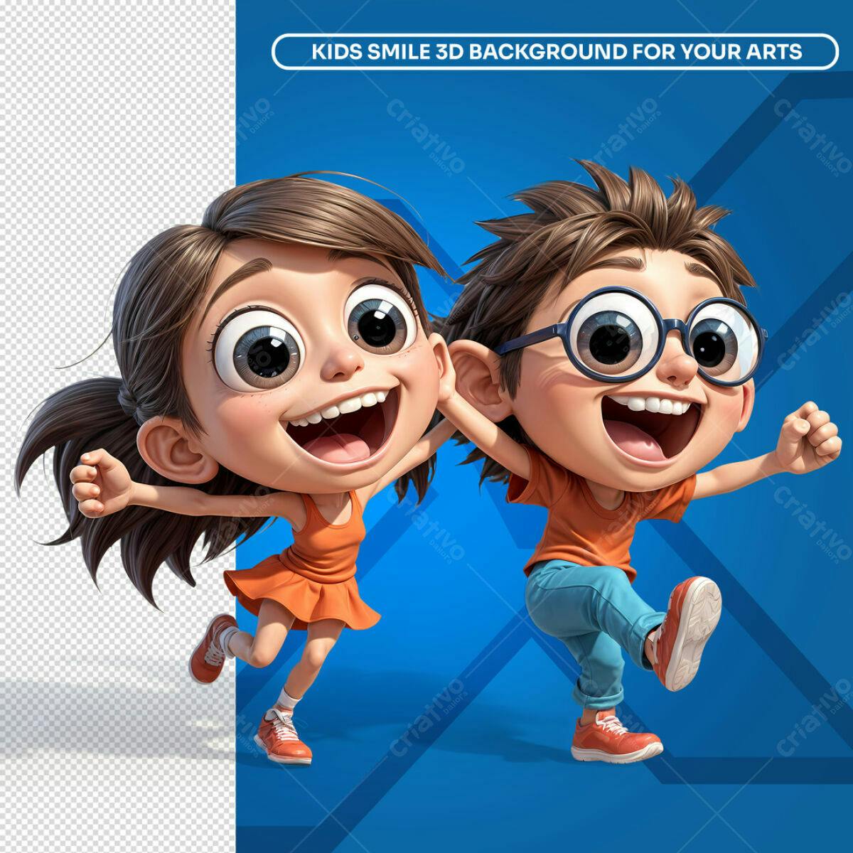 Background Infantil 3D com Crianças Alegres PSD Editável