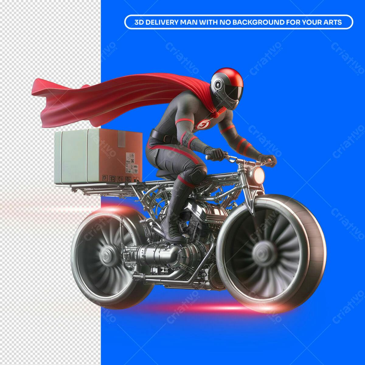 PSD Motociclista Entrega Super-Herói PSD Editável