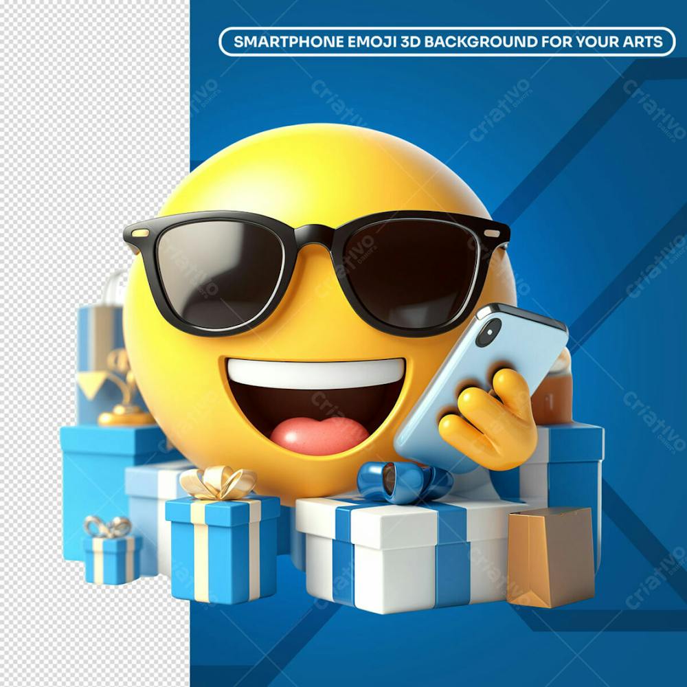 Emoji 3D Cercado De Presentes Segurando Smartphone